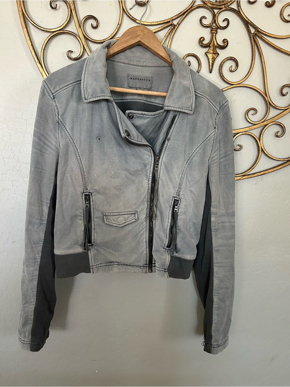 Marcacuff Gray Washed Moto-Style Leather Jacket